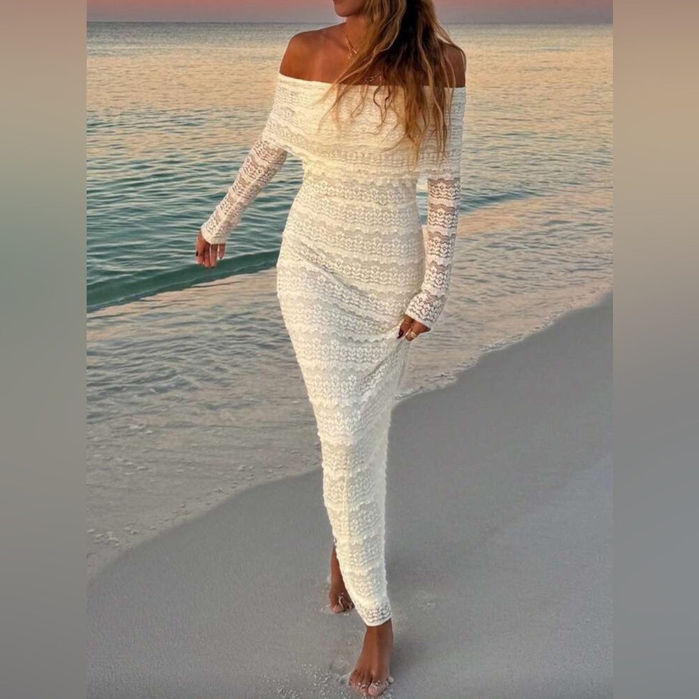 Off Shoulder Long Sleeve Maxi Dress